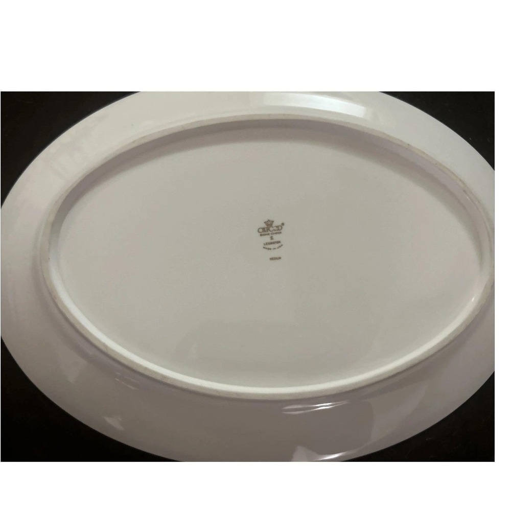 Oxford Bone China Lexington Lenox Oval Serving Platter 16" White Platinum Trim - Picture 3 of 4